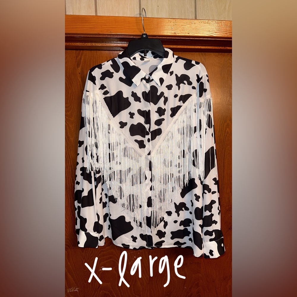 Cow Print Fringe Shirt